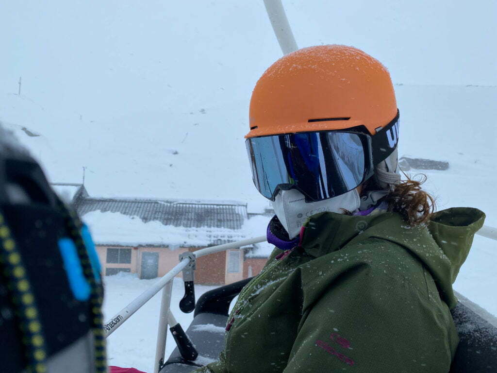 wetransform's product manager Kate Lyndegaard, wearing snow gear