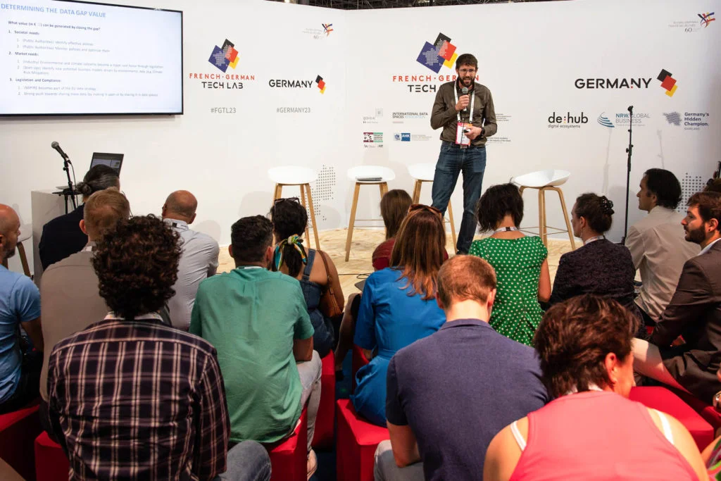 wetransform CEO Thorsten Reitz presenting at Viva Technology 2023's French-German Tech Lab