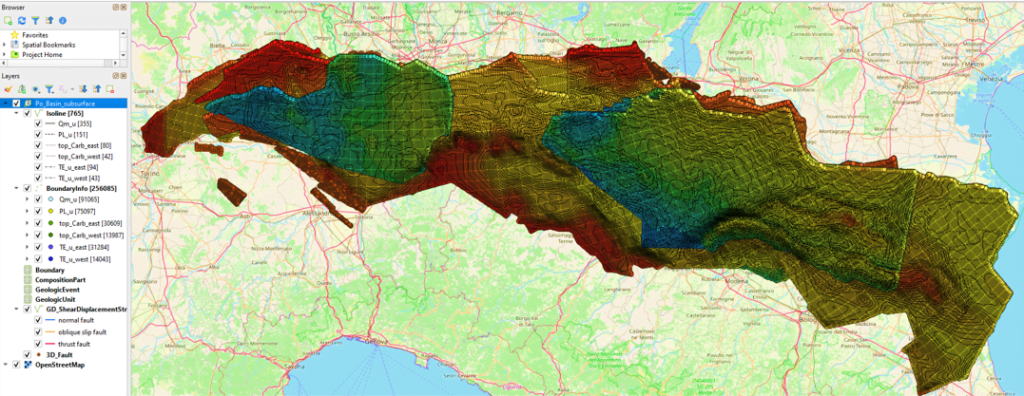screenshot showing a geological map overlay in Italy.
