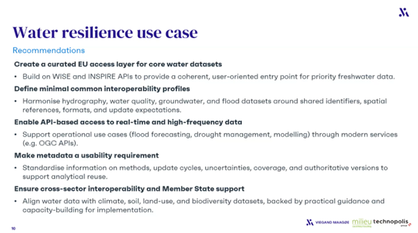 Recommendations from the Water Resilience use case. Note the importance of interoperability.