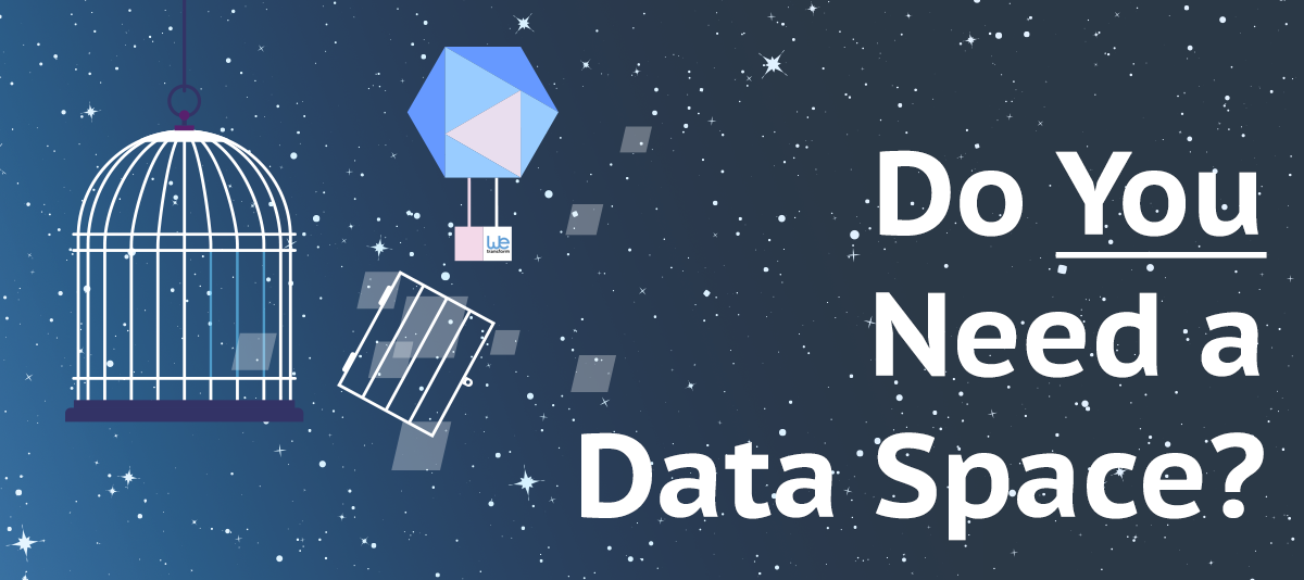Illustration: A package with the wetransform logo on it has broken out of its cage and floats off into space suspended from a blue polygon. The cage door has been broken off and floats lower down. To the right is the text
