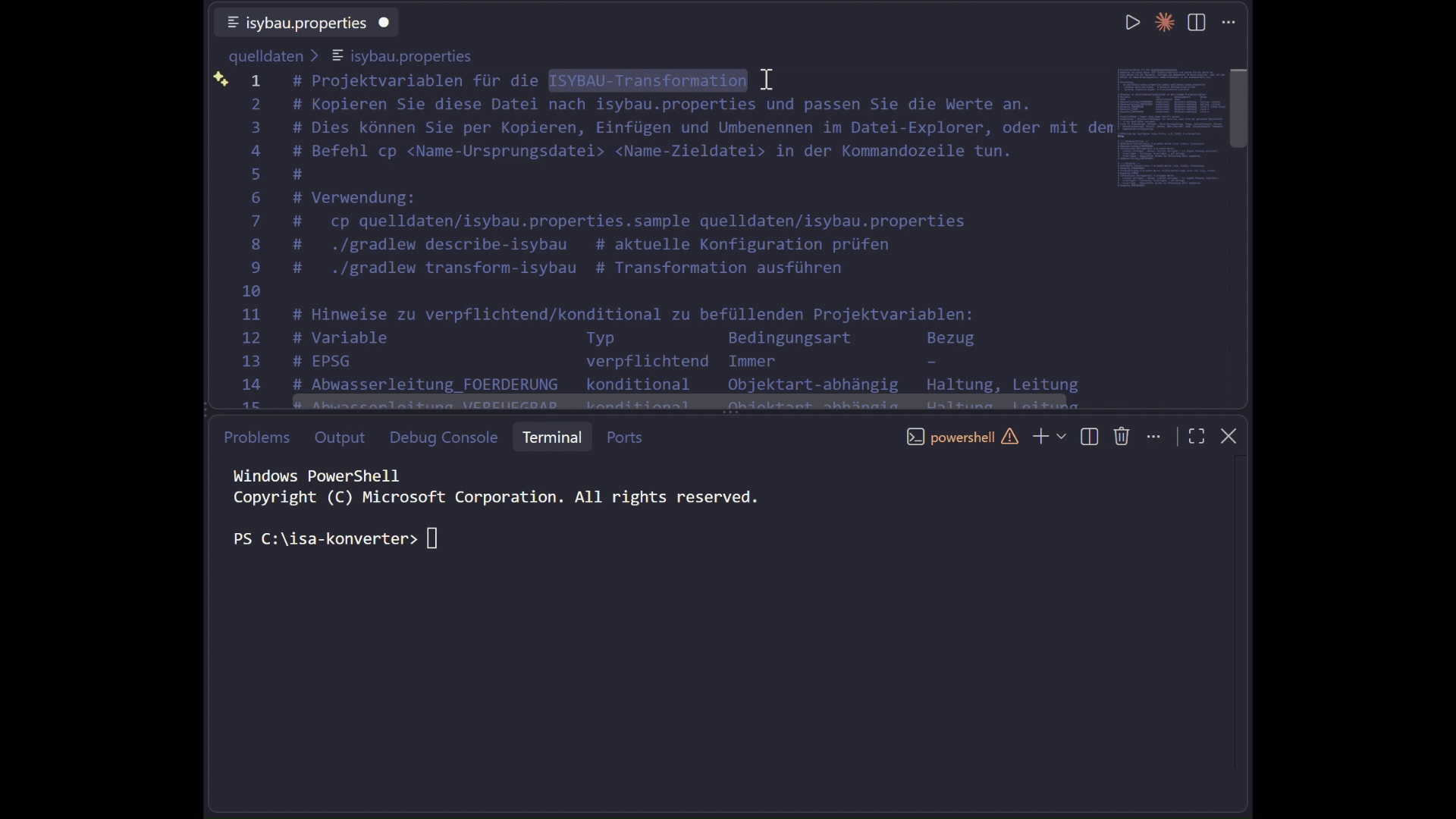 Animiertes GIF, das eine erfolgreiche Datentransformation mit dem ISA-Konverter für ISYBAU zeigt.