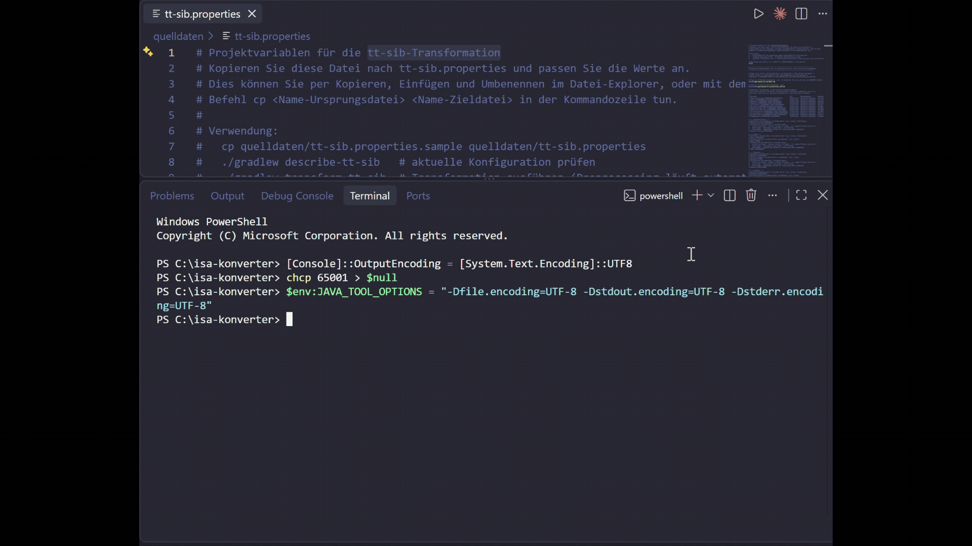 Animiertes GIF, das die „describe“-Funktion in der hale»cli Kommandozeilen-Interface des ISA-Konverters zeigt.